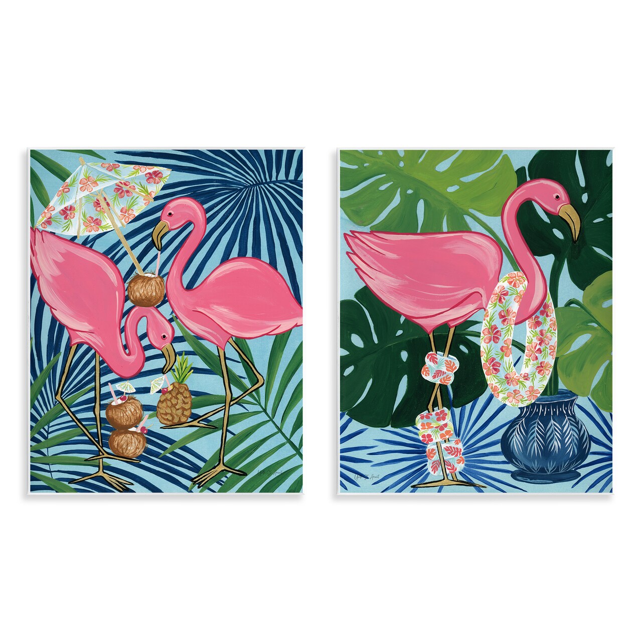 Stupell Industries Happy Hour Flamingos 2pc Wall Plaque Art Set Design by Yvette St. Amant